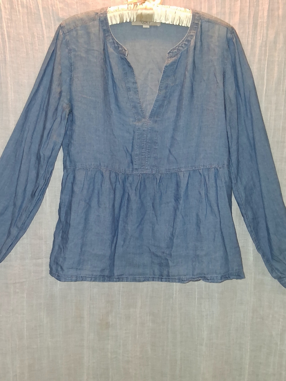 LOFT Blue Long-Sleeve Peasant Blouse
